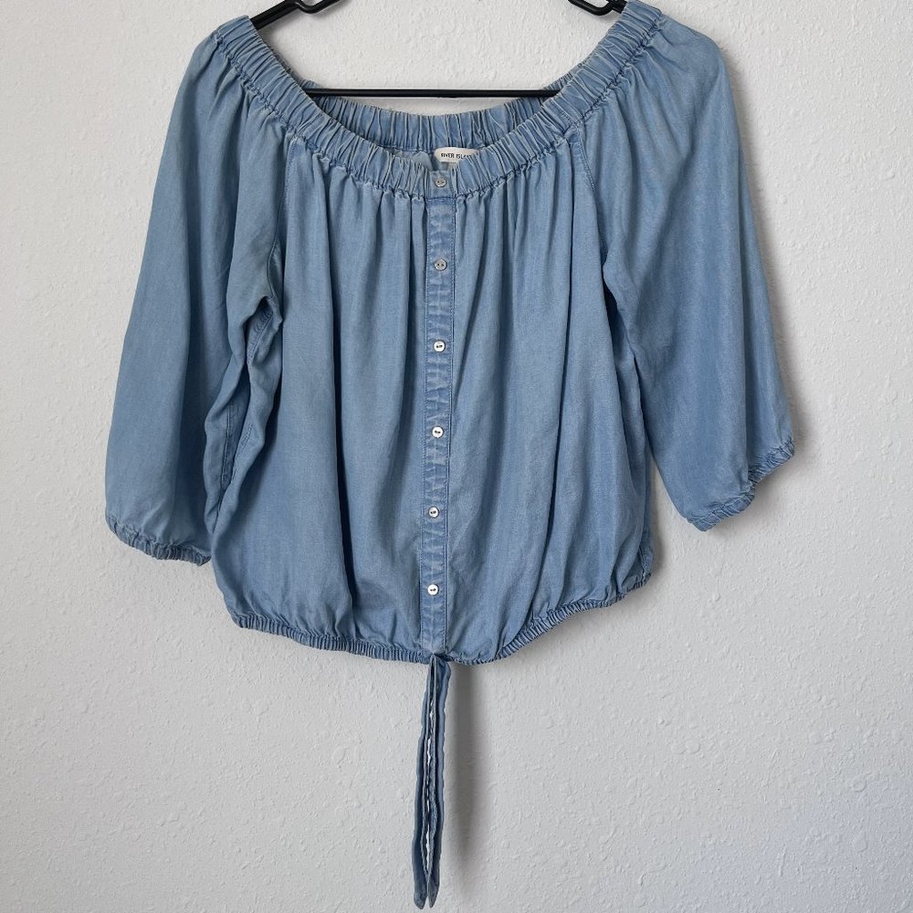 River Island Off the Shoulder Tie Front 3/4 Sleeve Top size 8